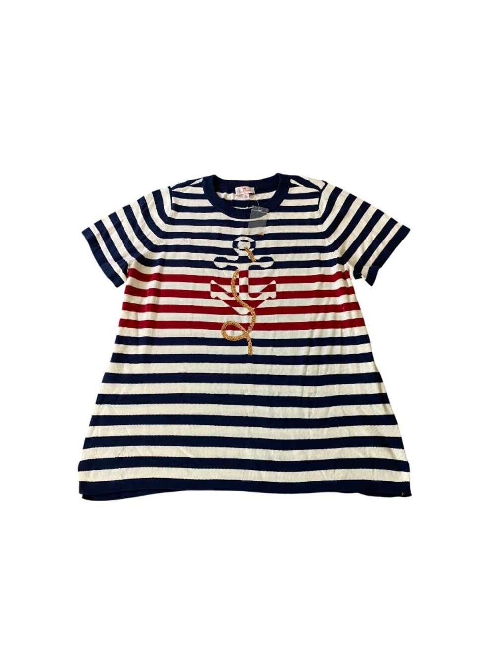 NWOT Quacker Factory Striped Nautical Top Anchor & Sequins Red White & Blue XL